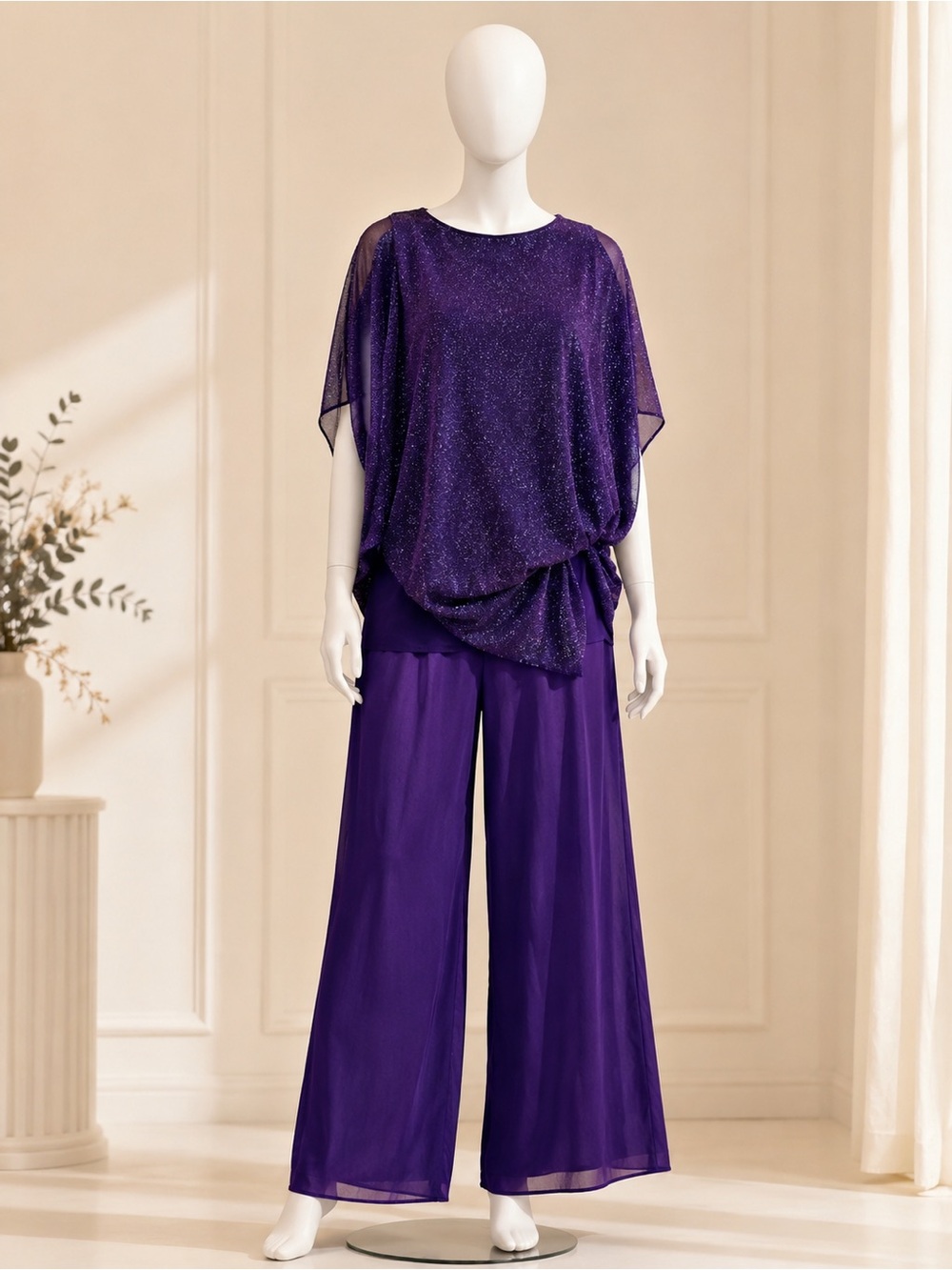 Wide-Leg Pull-On Pants in Rich Purple